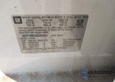 2016 GMC Sierra Slt from USA, damaged, VIN 3GTP1NEC3GG330961